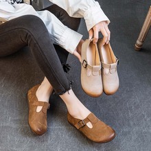 手工复古女单鞋2024新款文艺风软底软面平跟博肯鞋复古手工头层皮