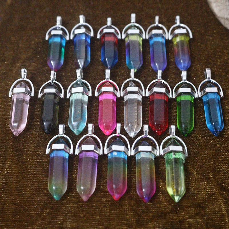 Трансграничные горячей продажи цветного стекла гексагональной столба сплава кулон алмаз пуля ожерелье производителей оптом