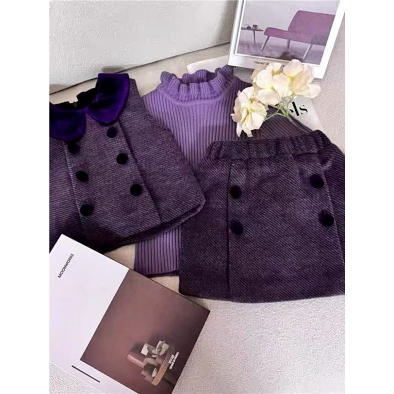 여자 가을, 겨울 XIAOXIANG 정장 2024 새로운 양면 모직 인형 칼라 조끼 스커트 여자 유행 투피스 세트