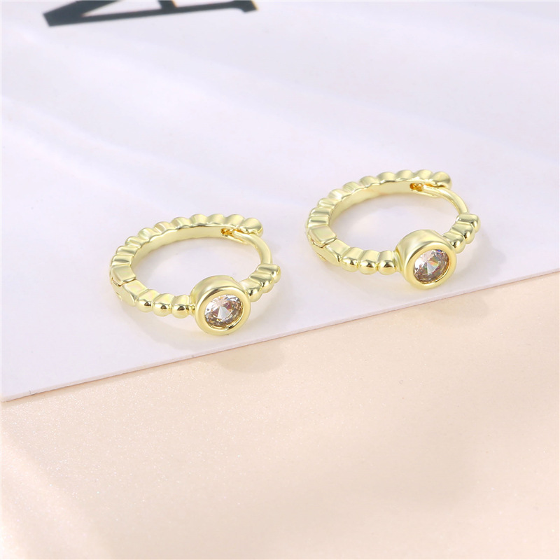 Round Micro-inlaid Single Zircon Copper Earrings Wholesale Nihaojewelry display picture 4