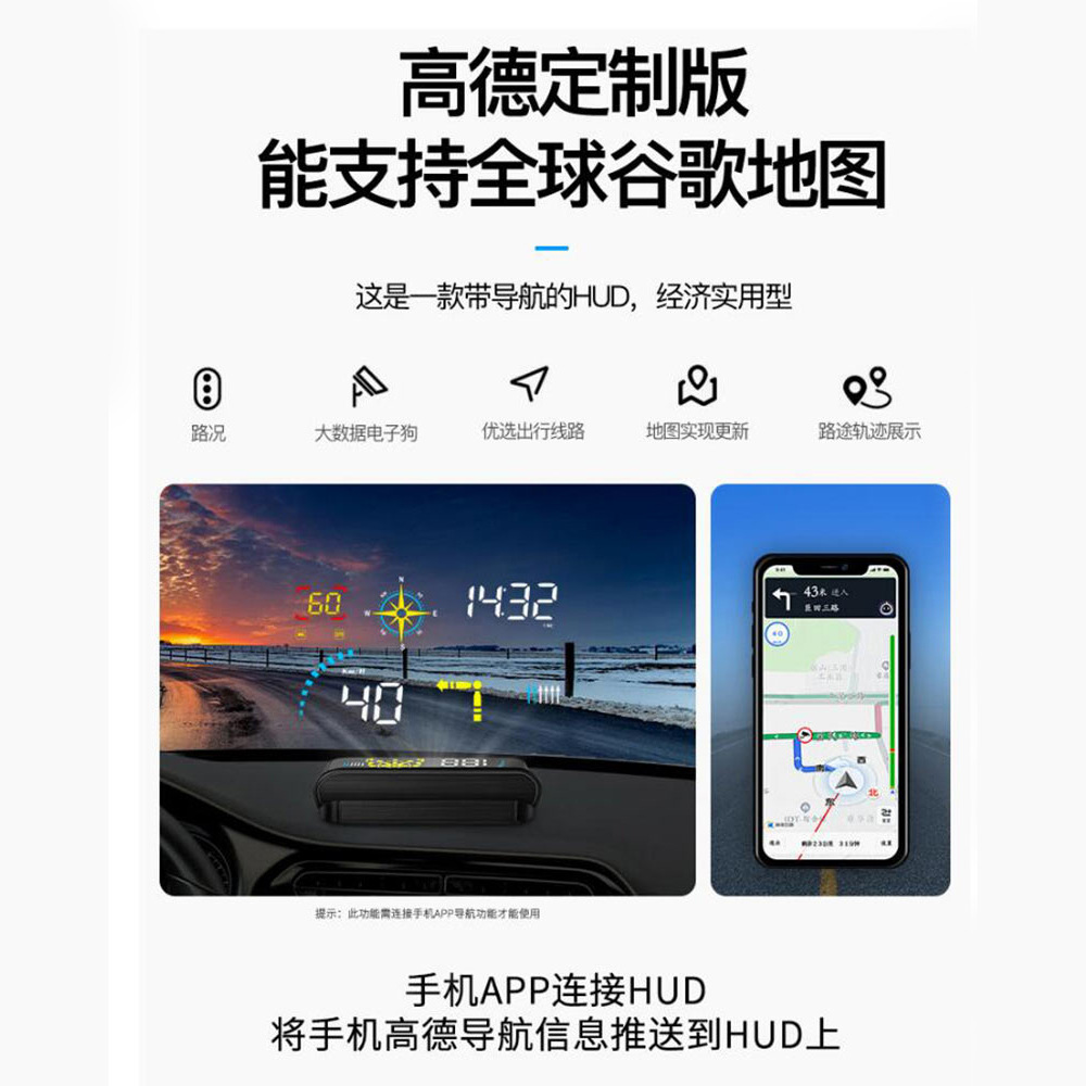 Hud Car Head-Up Display Ai Smart Electronic Dog + Navigation Dual System Obd+Gps Universal for All Cars Q10