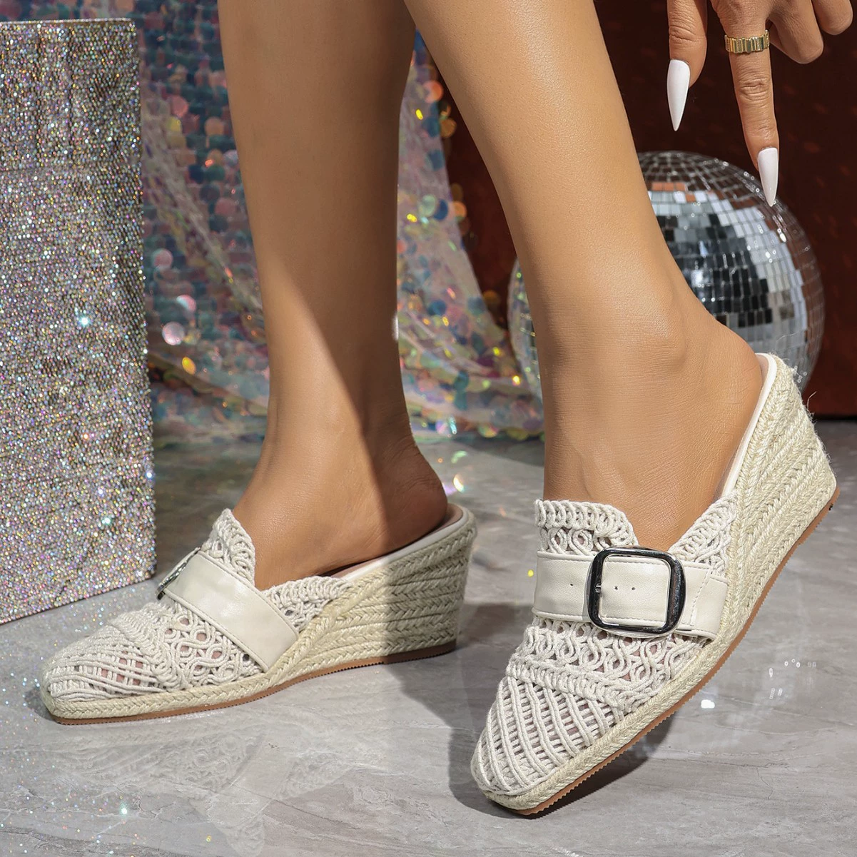 Европейская и американская трансграничная обувь для рыбаков с квадратной головкой на склоне с толстым подошвой на высоком каблуке