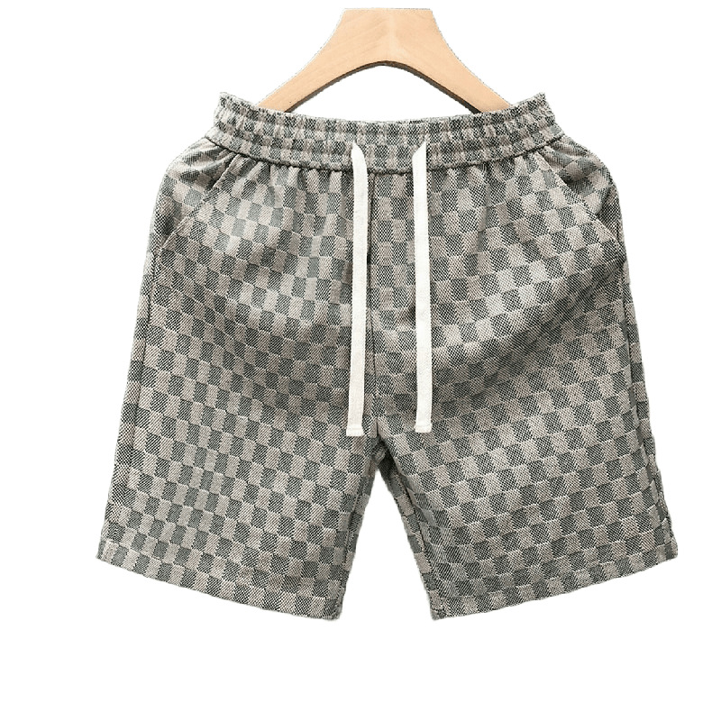 Men's Summer Casual Houndstooth Print Shorts, Loose Fit Straight Leg 5-Inch Inseam High Street Retro Style Shorts For Daily Streetwear_viptrois.com