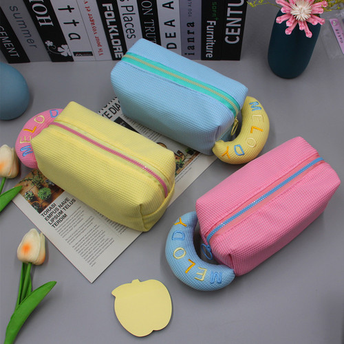 New waffle cosmetic bag ins simple student large capacity pencil bag ladies wrist bag storage belt