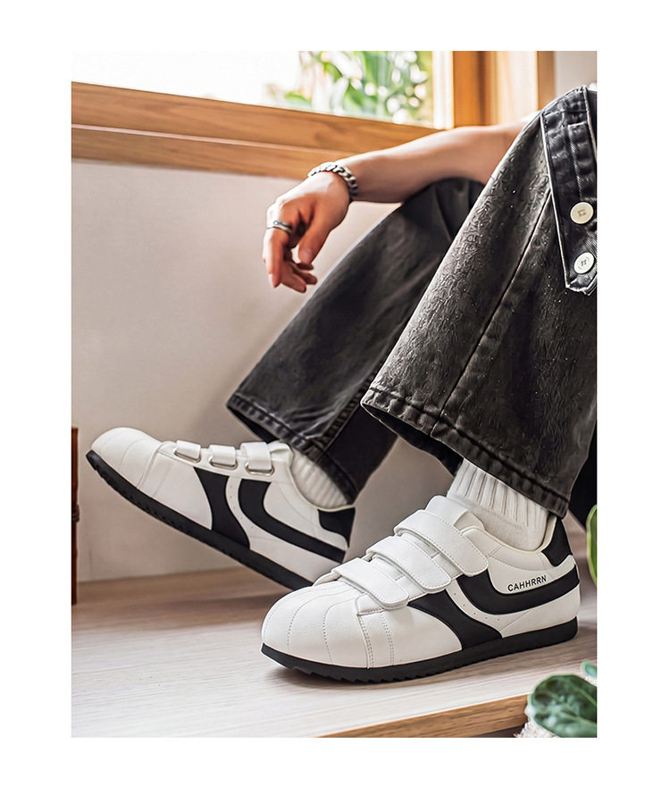 Giày sneaker nam mũi tròn khóa dán kiểu Đức huấn luyện, đế bằng gót thấp 1–3 cm, phối màu trơn — A2862 màu trắng, A2862 màu vàng, A2862 màu đen chi tiết 13