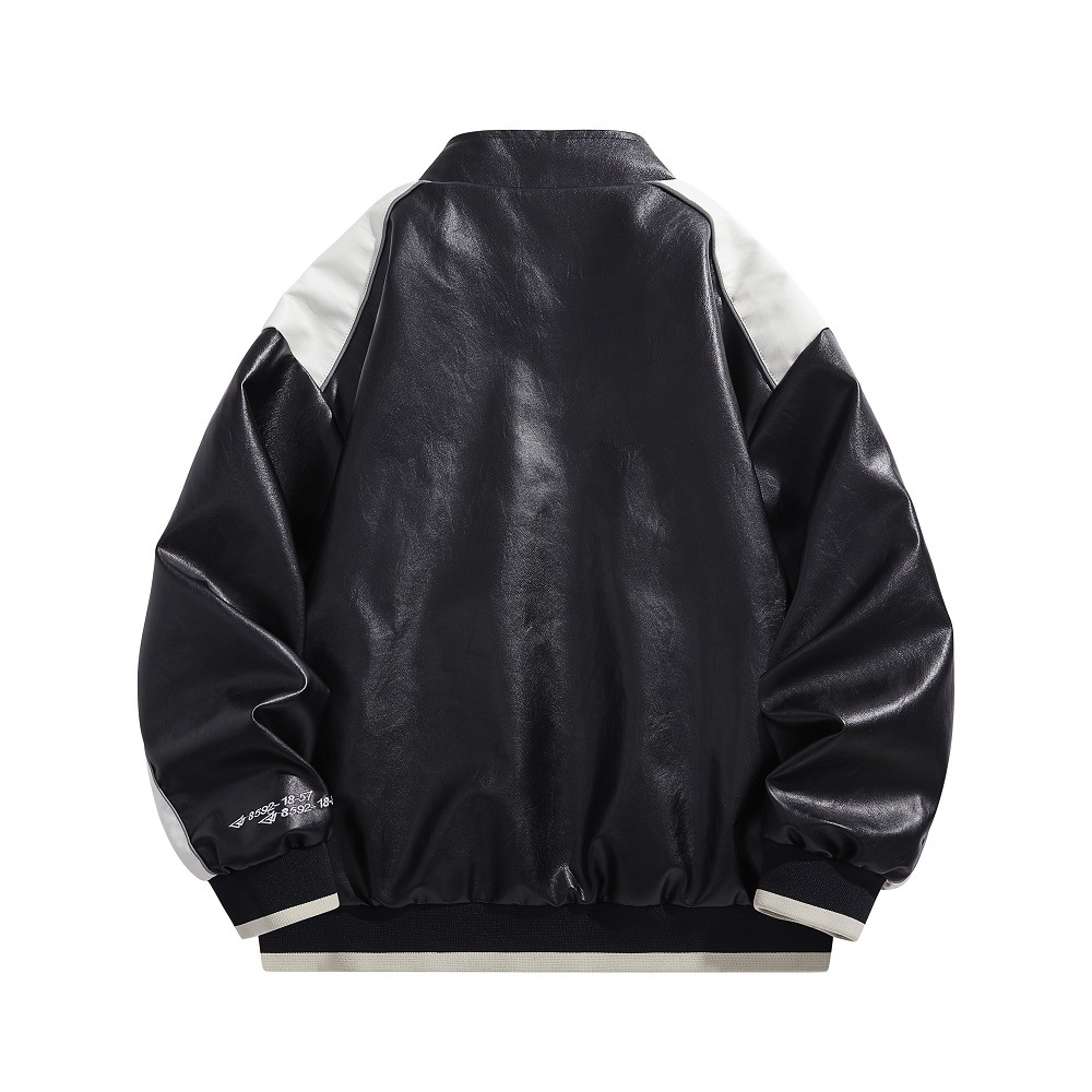 Large embroidered fashionable stand collar casual spring and autumn new zipper slim fit men's motorcycle leather jacket_voghion.com