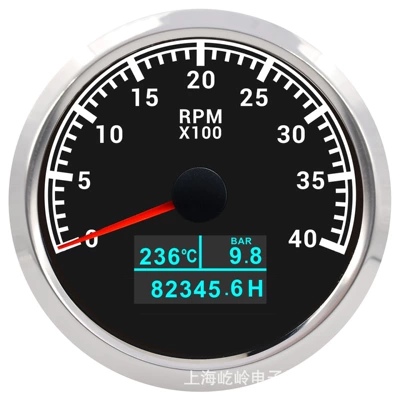 pressure gauge, hour meter, water – automobile instrument - 4000rpm-silver-edge-black-base