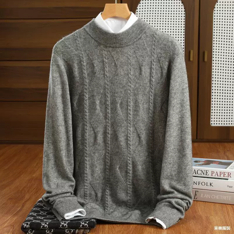 100 шерстяных свитеров мужские полугистого воротника ромбовидная вязаная вязаная утолщенные осенние и зимние рукава с длинными рукавами
