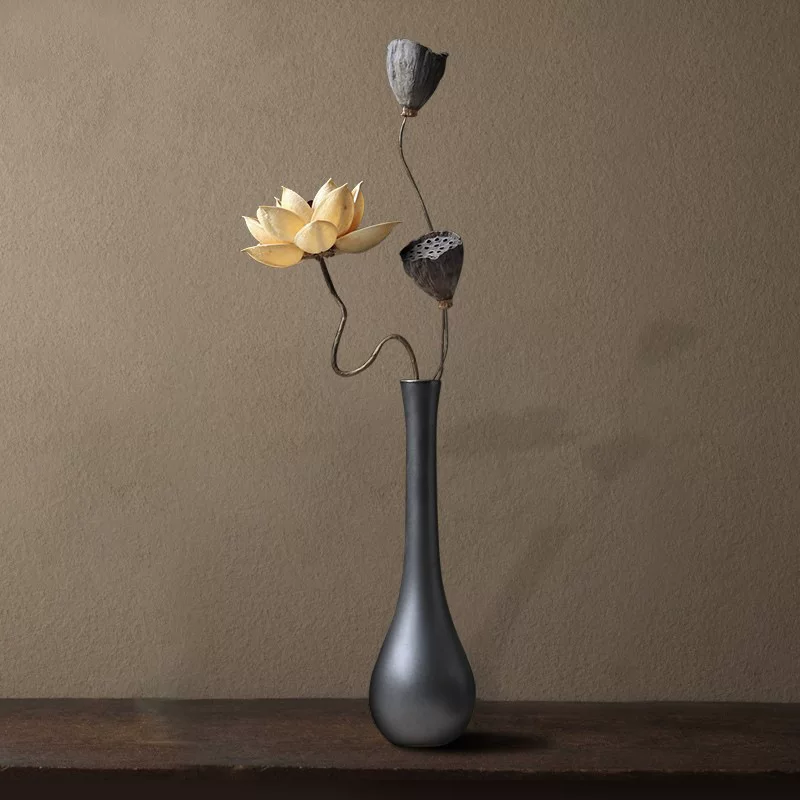 Jingdezhen new Chinese flower arrangement ornaments desktop decoration Zen living room retro craft ceramic vase jade bottle