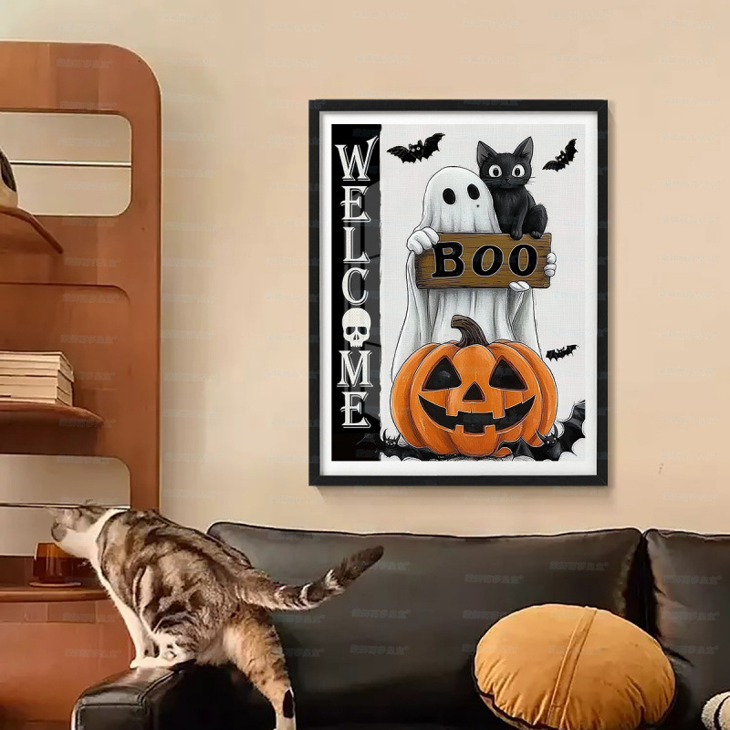 Mona Lisa real bordado cruzado Halloween calabaza fantasma gato negro nuevo lindo curar la decoración bordado a mano