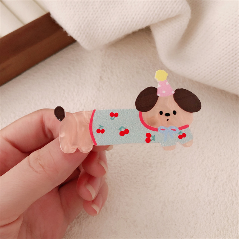 Caricatura encantadora onda punto perrito gatito broche de cabello de niña corazón arco de cabello roto fijación de bordes broche de cabello de gatito universal