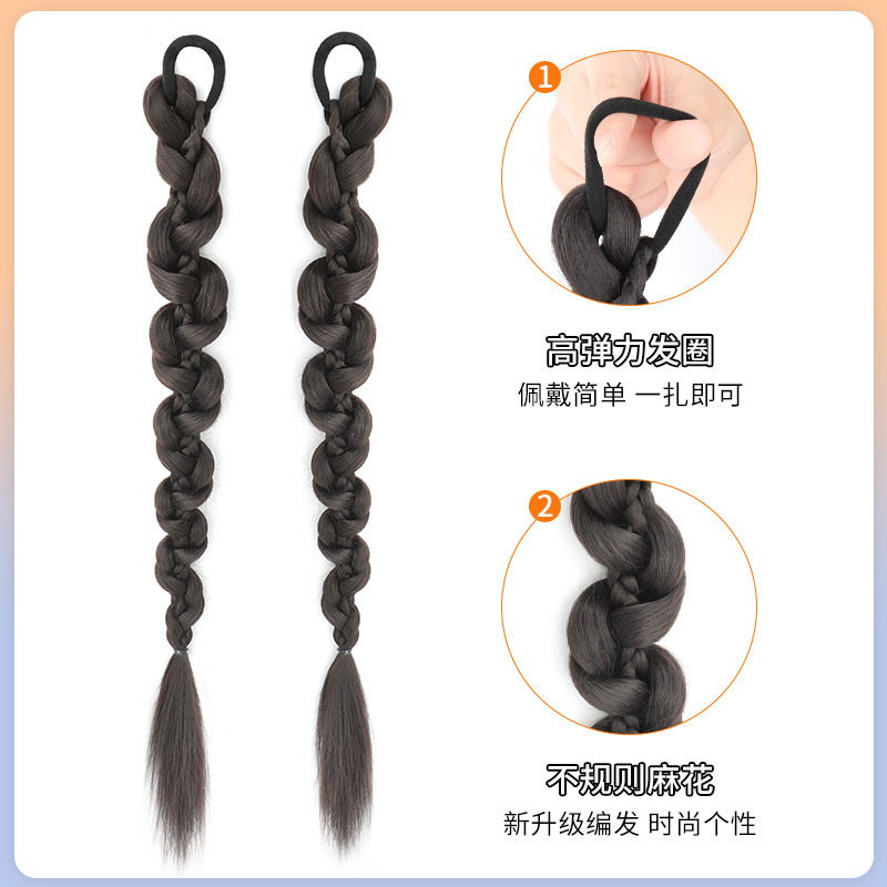 Peluca trenza Cola de Caballo mujer natural pelo artificial trenza de boxeo peluca Twist trenza larga Red Hot Girl doble cola de caballo peluca