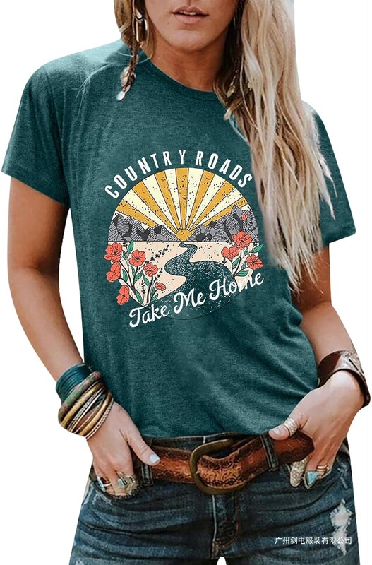 2025 Women's Country Music Country Roads Take Me Home Retro Western Short Sleeve