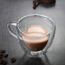 創意心形玻璃咖啡杯家用雙層隔熱果汁杯高硼硅水杯牛奶杯帶把茶杯