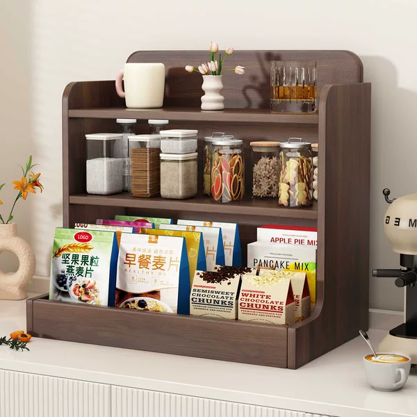 Walnut Density Board Dining Table Tea Set Tea Leaf Desktop Storage Rack Coffee Tea Cup Holder Storage Cabinet Sideboard