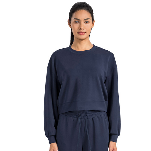 Air Layer Round Neck Casual Yoga Long Sleeve Loose Soft Skin Quick Dry Drape Women's Sport Hoodie DAW015