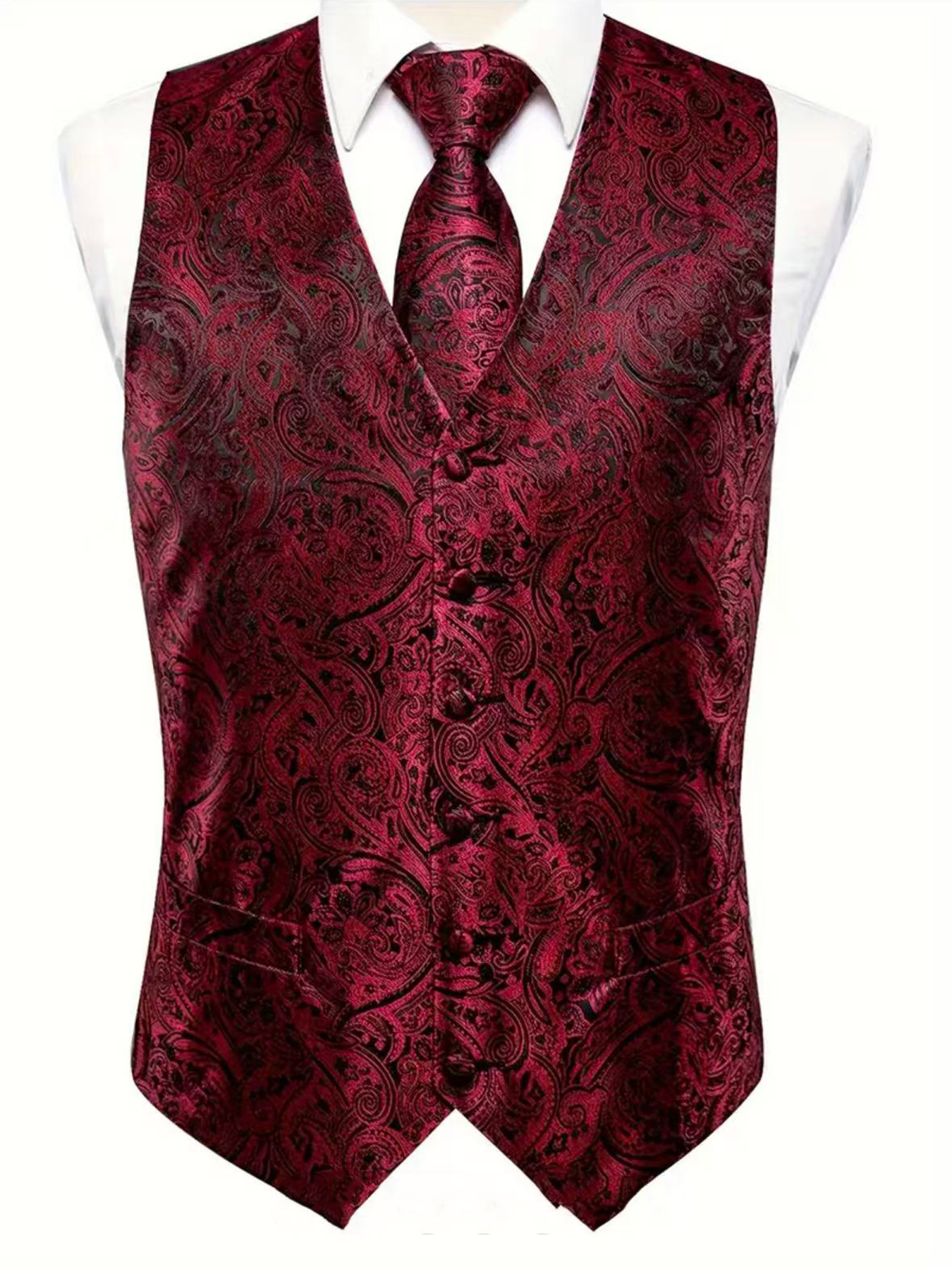 Herrväst paisley mönstrad set med slips och bröstnäsduk_voghion.com
