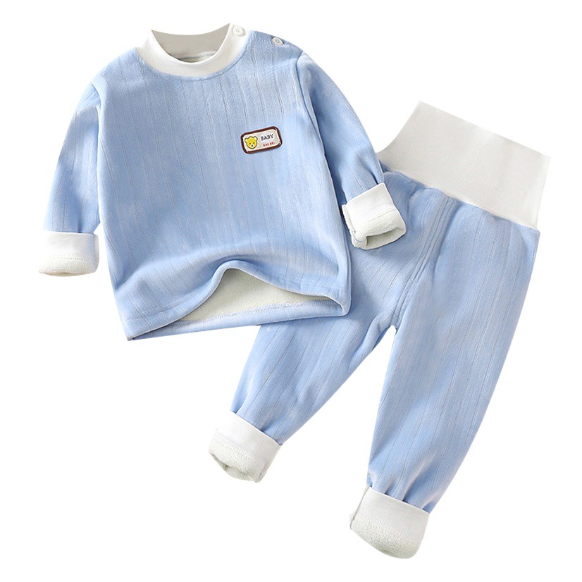 Ropa interior térmica para niños traje Niños y Niñas Ropa de otoño pantalones largos bebé forrado de lana ropa para el hogar bebé engrosada ropa de otoño e invierno