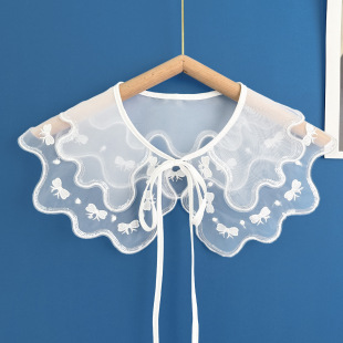 Cross-border best selling organza double-layer embroidery fake bow tie skirt small shawl decorative collar artifact