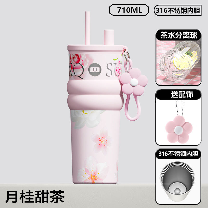 保温カップ男女の高颜値新型大容量陶磁器内胆車載ストローコップ夏携帯コップ|undefined