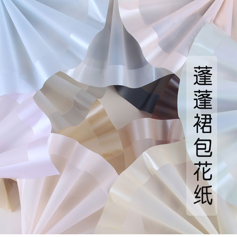 Lizhi Ran falda tutú película de gelatina borde capa papel de embalaje de flores ramo papel de embalaje al por mayor