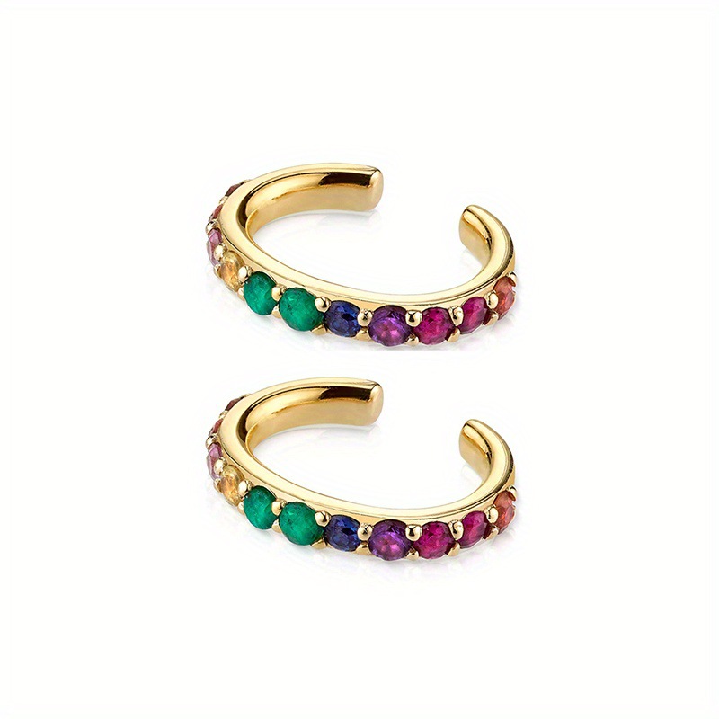 Copper Zircon C-shaped Ear Cuffs Versatile Stylish Stud Earrings_voghion.com