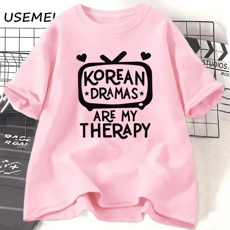2026 New Fun Kdrama Slogan White T-Shirt, Oversized Drop Shoulder, Ins Style Korean Drama Enthusiast Women's Clothing