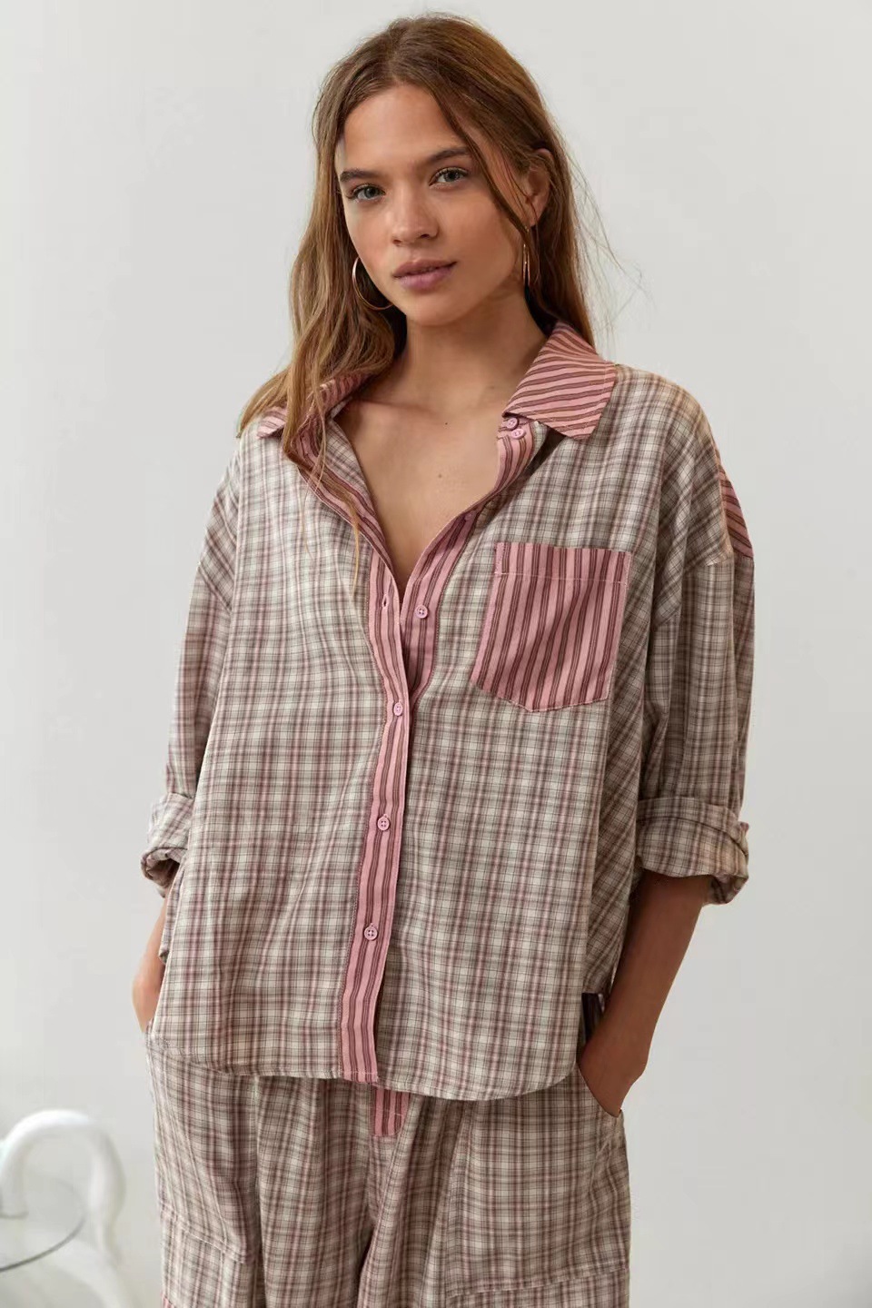 Women's Clothing Women's Plaid Shirt Set Long Sleeve Casual Home Wear Pajamas Autumn For Formal & Casual For Women_ecoleips.com