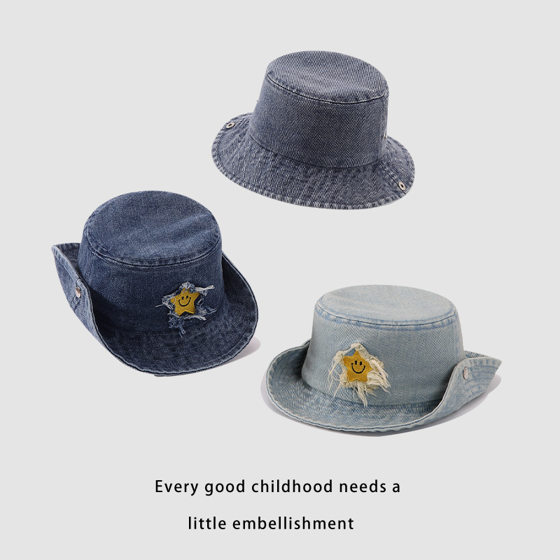 Los vaqueros occidentales personalidad de los niños flanged sombrero pescador primavera y otoño estrellas vaqueros sombrero de camping sombrero de montaña