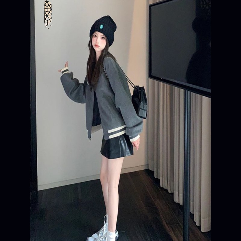 学院风小个子复古棒球服徽章撞色宽松春秋冬新款减龄大衣短外套女|undefined
