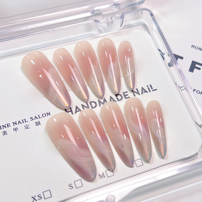 Summer Radiance | Handmade Wearable Nail Art Colorful Cat Eye Aurora Fairy-Like High-End Luxury Nail Stickers Finished Product