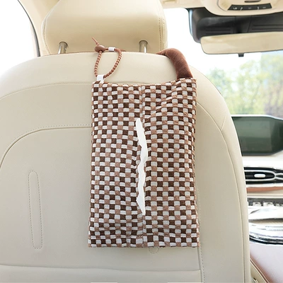 Car tissue box/set – Hanging Bag - bubble-checkerboard-hanging-tissue-box-coffee