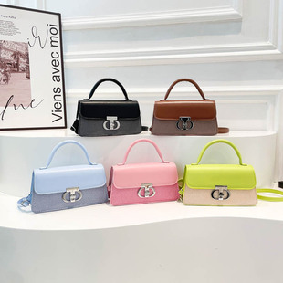 2025 New Contrast Color Retro Women's Elegant Commuter Texturized Lock Buckle Casual Hand-held Shoulder Crossbody Small Square Bag