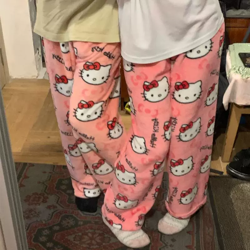 Фланелевые штаны Hello Kitty (женские) — тёплые флисовые пижамные брюки, размеры M–2XL