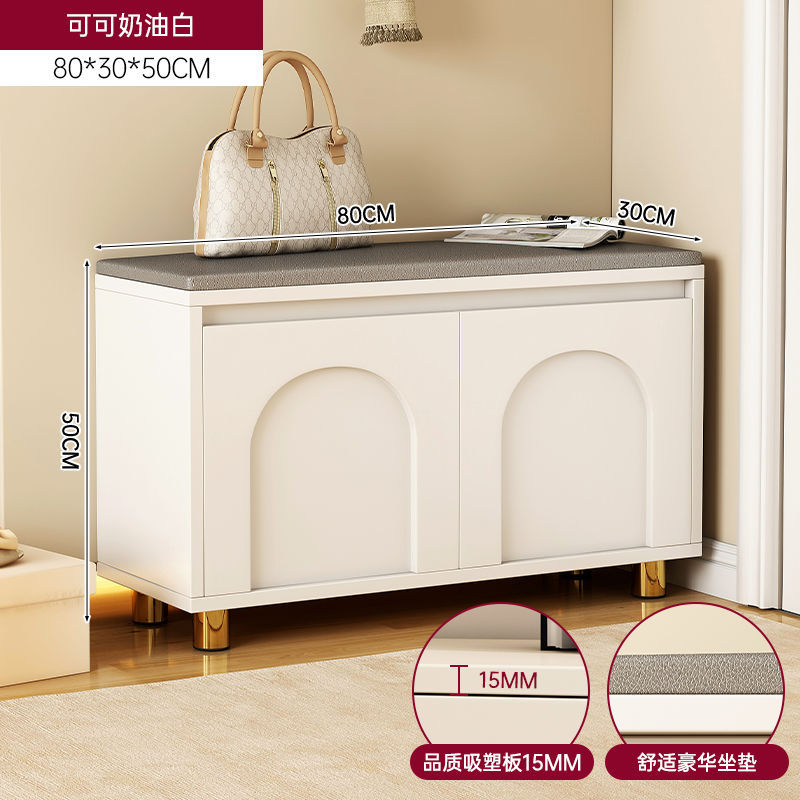 Taburete de cambio de zapatos de puerta de aire de crema, taburete de asiento de gabinete de zapatos de entrada doméstica, taburete de asiento de una casa pequeña, taburete de zapatos de entrada de la red image 12