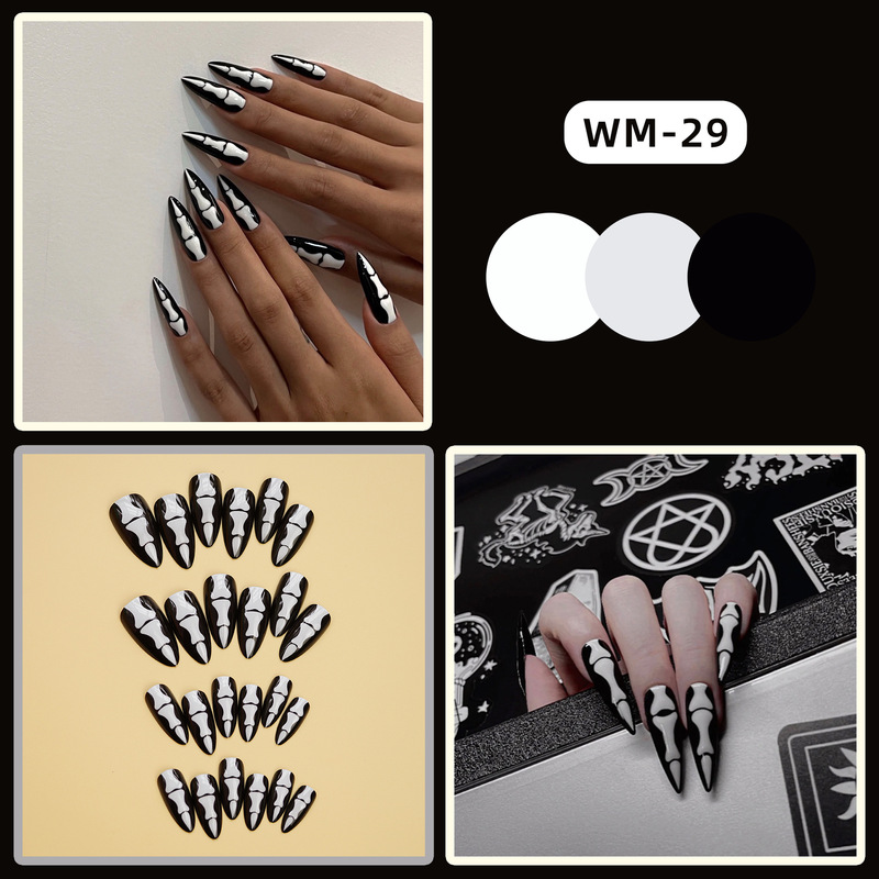 WM-29のゴシックの骨の女性のハロウィンの偽の爪の切れは美甲を着て製品の甲の切れを貼って美甲を貼って卸売りを貼ります。|undefined