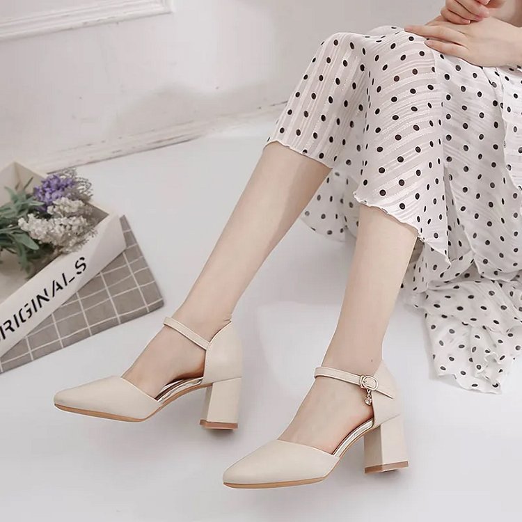 Fairy wind con una correa de tacones altos y tacones medios zapatos de mujer versátiles 06 nuevos zapatos de mujer de verano con arco de mariana