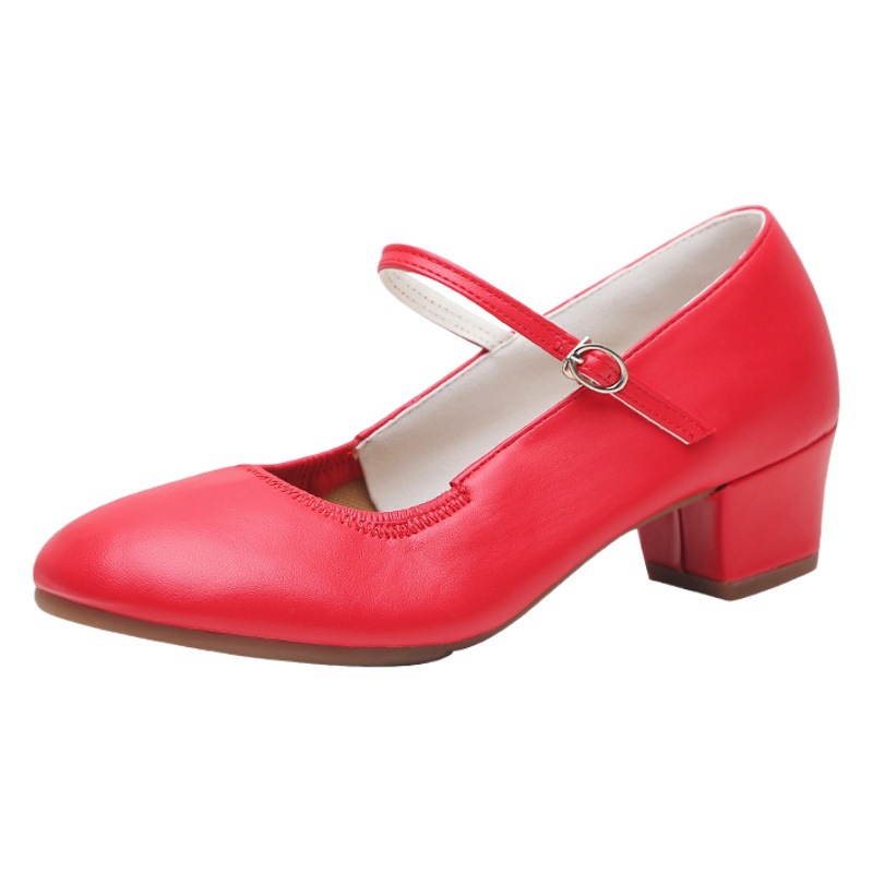 Soft Leather Soft Sole Silver Dance Shoes Adult Medium Heel Square Dance Shoes Women's Red Dance Shoes Ballroom Dance Mom Shoes
