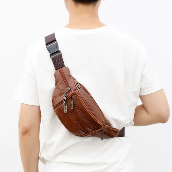 New PU Waist Bag Men's Business Shoulder Crossbody Bag Running Sports Chest Bag Outdoor Tactical Backpack Mobile Phone Coin Purse