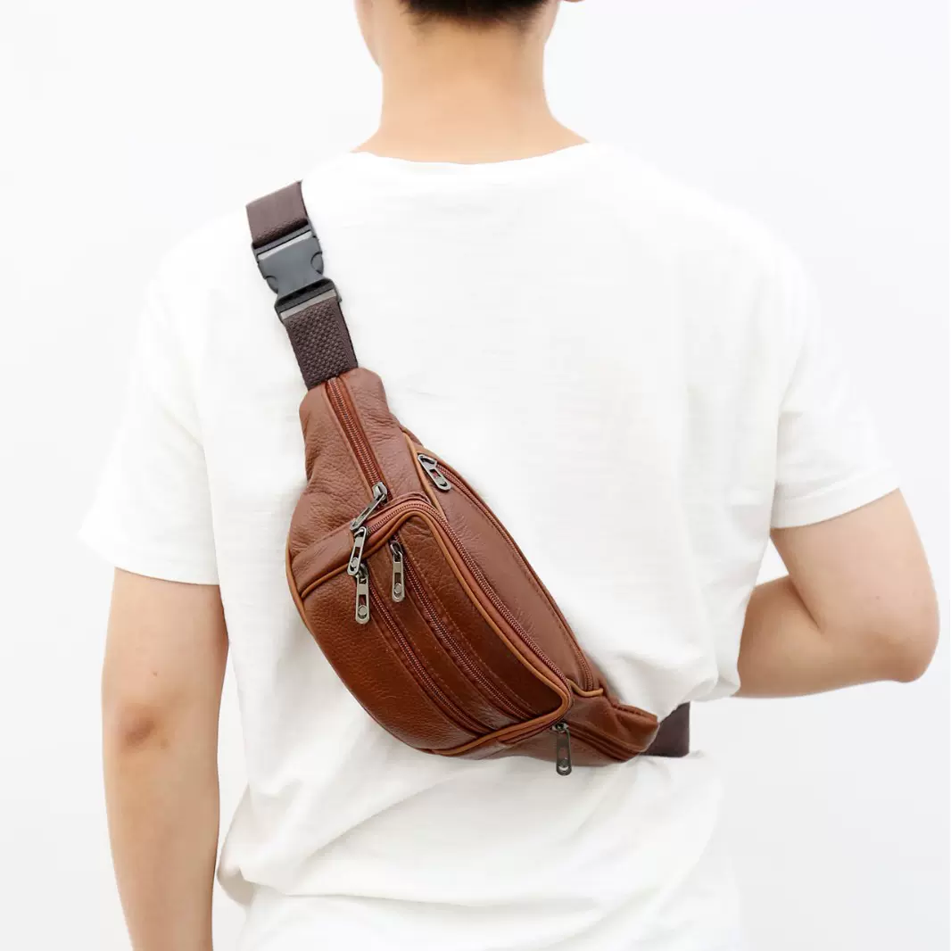 新款pu腰包男商务单肩斜挎包跑步运动胸包户外战术背包手机零钱包