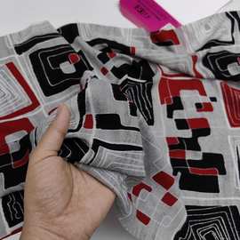 几何时尚撞色冰羽丝印花布料连衣裙服装柔软垂顺新面料【电商热销