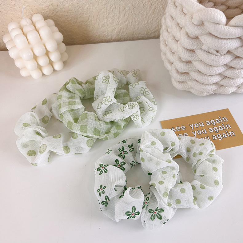 Fashion Green Hair Rope Plaid Polka Dot Flower Hair Scrunchies display picture 1