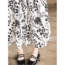 GJCP 小众别致亚麻印花半身长裙 2025法式优雅高腰显瘦大摆裙