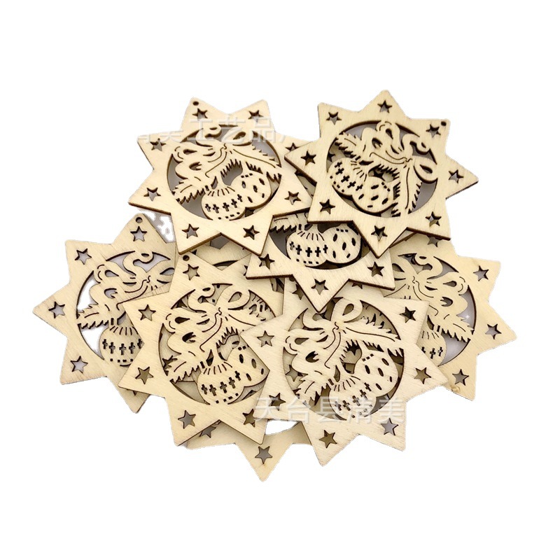 80mm estrella de ocho puntas linterna pieza de madera registro de madera decoración navideña de bricolaje pieza de madera 10 paquete con cuerda de cáñamo