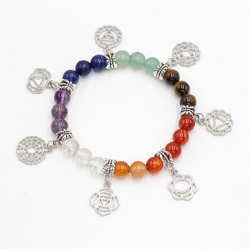 Chakela Natural Crystal Stone Chakra Bracelet Yoga Accessory Crystal Agate Seven Color Stone Bracelet
