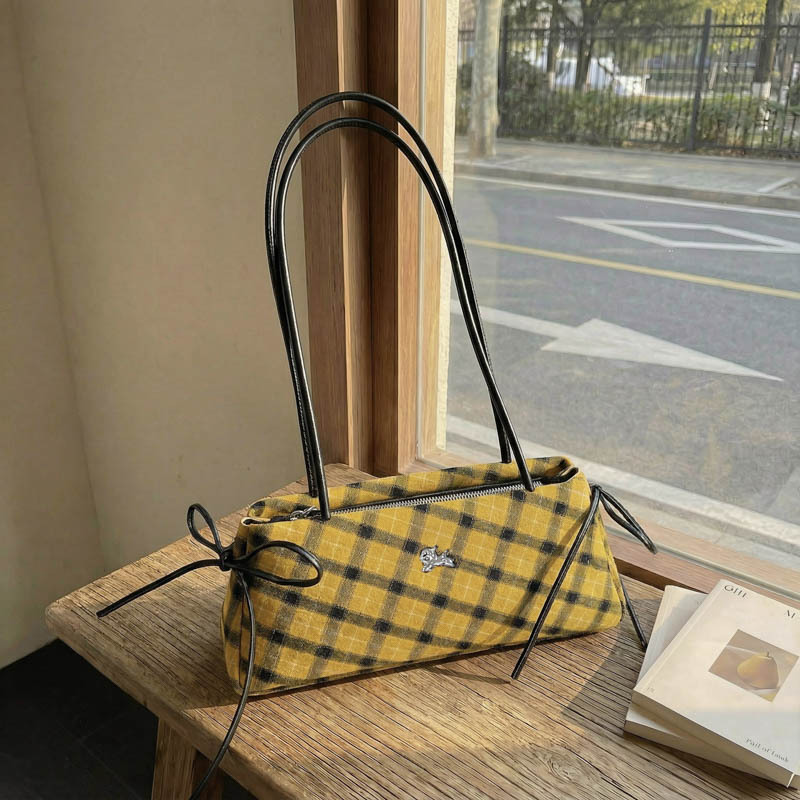 Korean Niche Plaid Canvas Baguette Bag For Women 2026 Spring New Trendy Versatile Commuter Shoulder Underarm Bag - Thumbnail 7