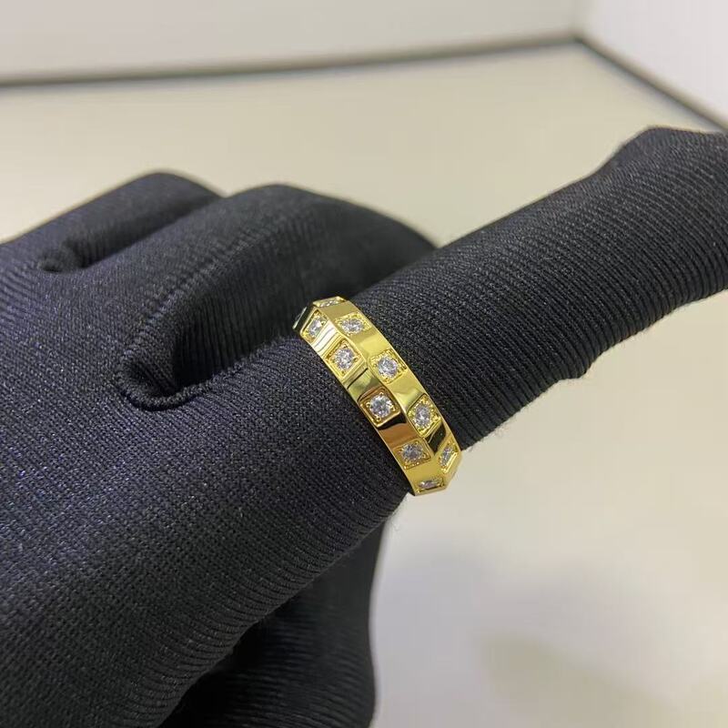 Full Diamond Water Chestnut Ring for Women High Version Cnc Original Single 18K Rose Gold Ring for Men Lv Letter Couple Ring