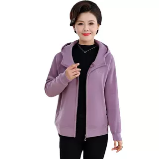 中老年女装摇粒绒外套中年妈妈加绒卫衣抓绒2024新款秋冬连帽上衣