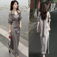 高级感轻奢套装裙女2025夏季新款防晒衫吊带连衣裙拼接纱裙两件套