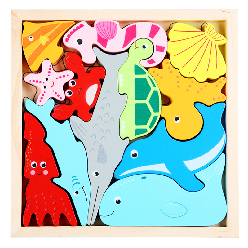Caricatura animal tridimensional puzzle puzzle puzzle madera infantil educación temprana mano agarrar tablero de frutas y verduras juguetes de tráfico